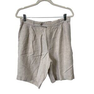 Greg Peters Pleated Linen Shorts Size 34 Beige Pockets Neutral Summer Outdoor
